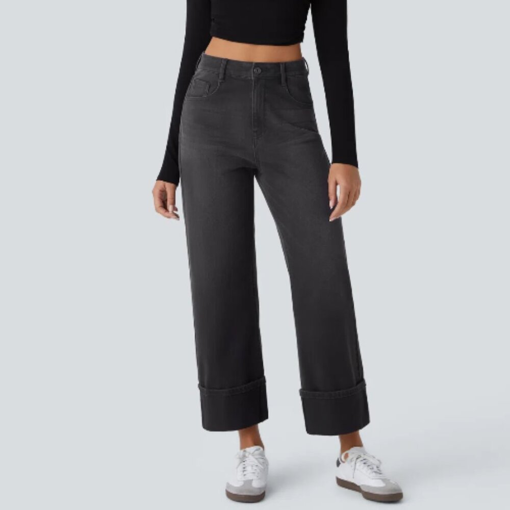 HALARA High Waisted Flex Wide Leg Stretchy Knit Jeans - Size L